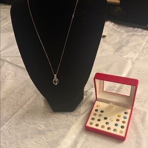 Vintage  925 Italy Sterling Silver Necklace with Interchangeable Gemstones